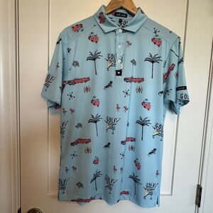 Bad Birdie Retro Blue Car Oasis Graphic Men's Core Performance Polo Medium